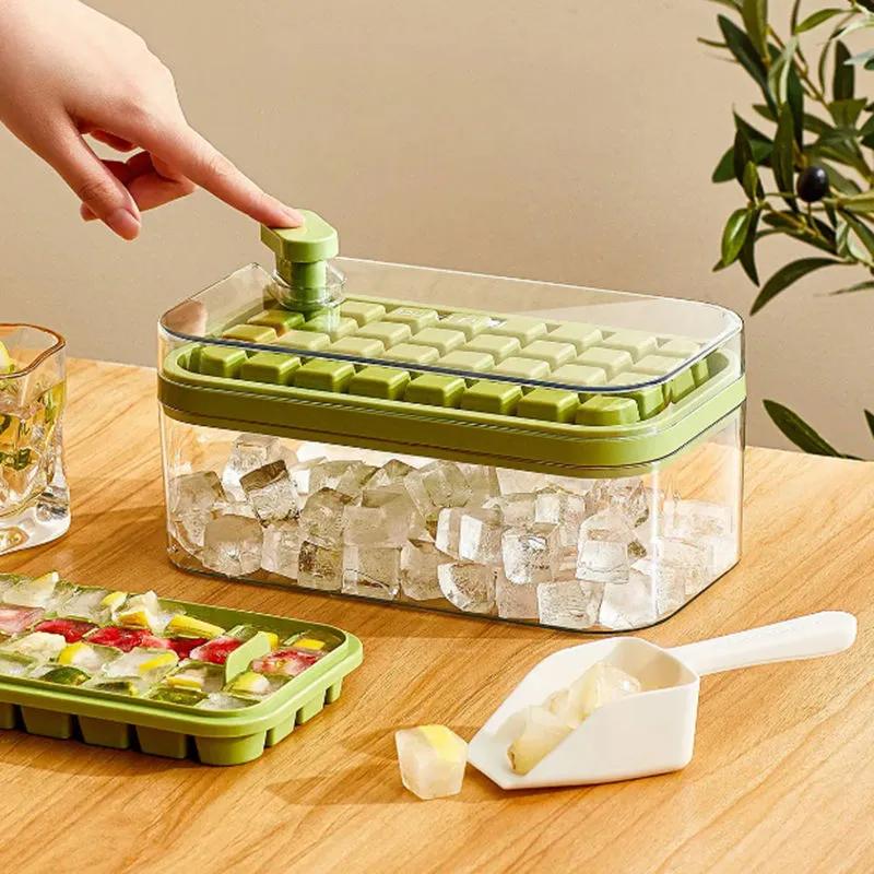 Ice Cube Maker With Storage Box Silicone Press Type Ice Tray Making Mould For Bar Gadget Kitchen Accessories YLE019