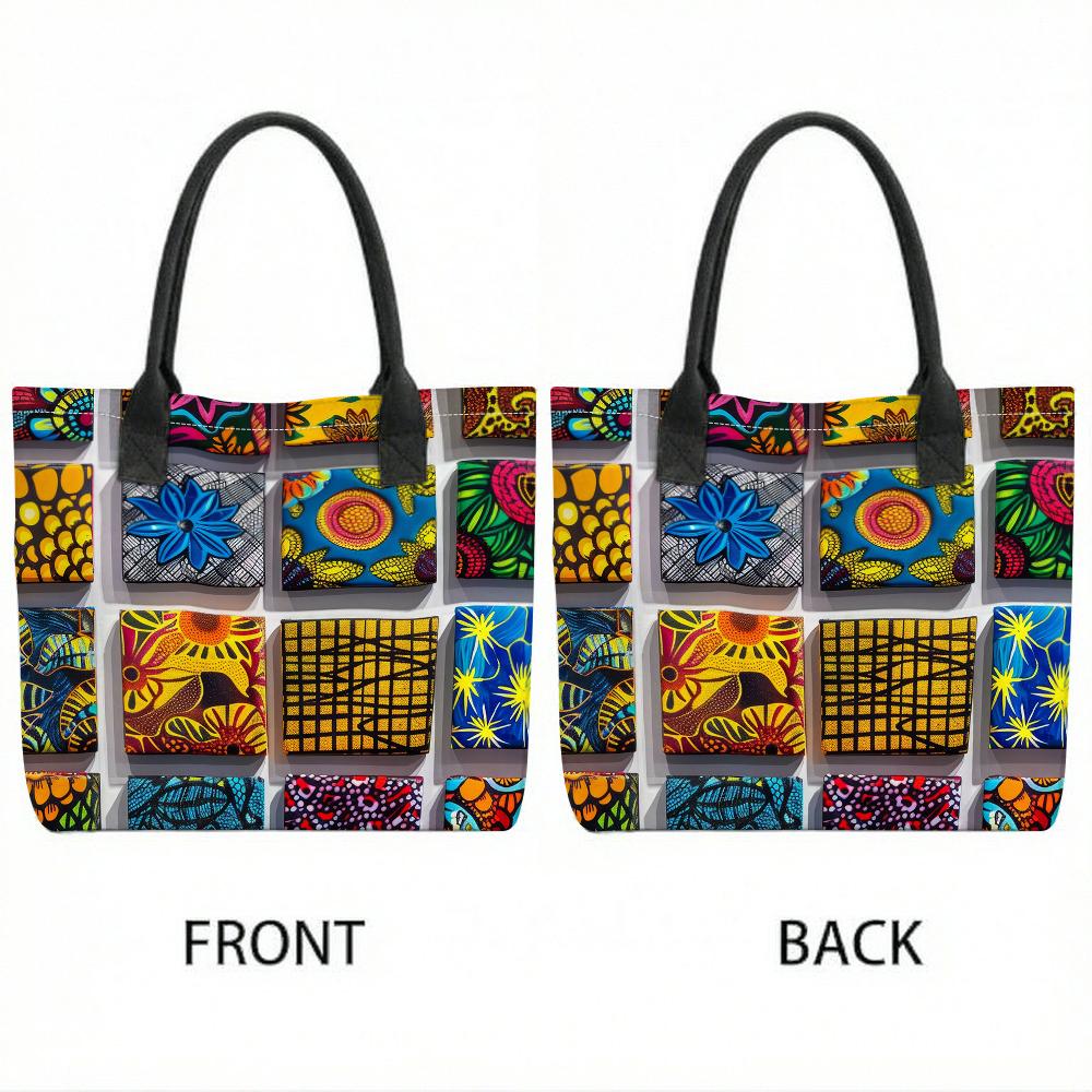 Bohemian Print Canvas Tote Bag Casual Large Capacity Shoulder Handbag for Daily Use