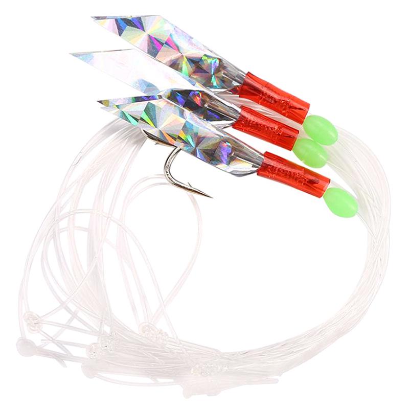 5Pcs Pravtical Mackerel Feathers Bass Cod Lures Sea Fishing Rigs Tackle Bait