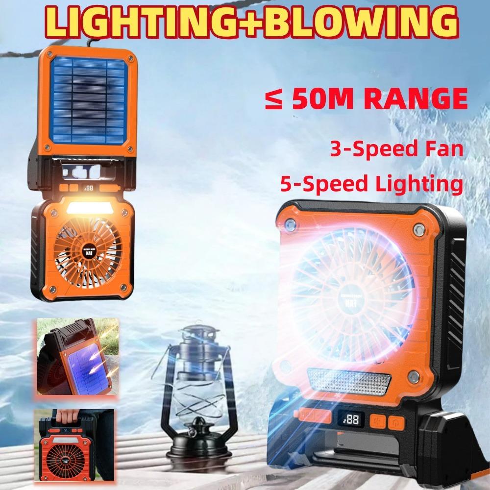 

Solar 20000mAh portable electric fan with Led lights for tents, car camping hooks and usb&solar charging for hiking, fishing, pi