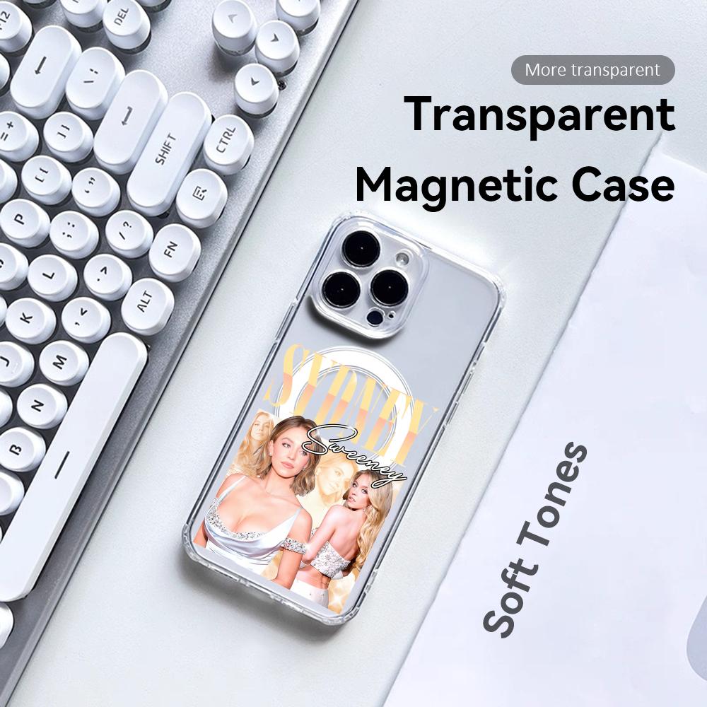 Fashion S-Sydney Sweeney Phone Case For iPhone 17 16 15 14 13 12 Pro Max Plus With Magnetic Crystal Clear Case Wireless Charge