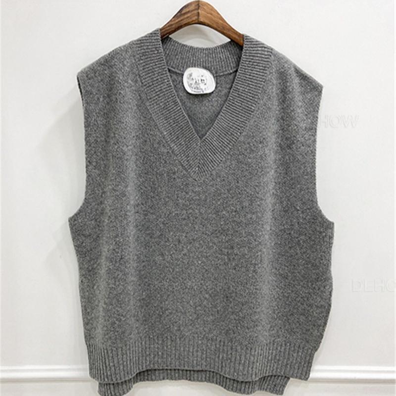 Autumn and Winter Loose Knitted Sweater Vest Women Thick Sleeveless Casual Pullover Sweater Vests Office Lady Elegant Solid Knitwear Waistcoat 25333