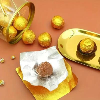 100pcs 10cm Gold Aluminium Foil Wrapper Paper Wedding Chocolate Paper Candy Wrapping Paper Sheets Wedding Party Candy Packaging