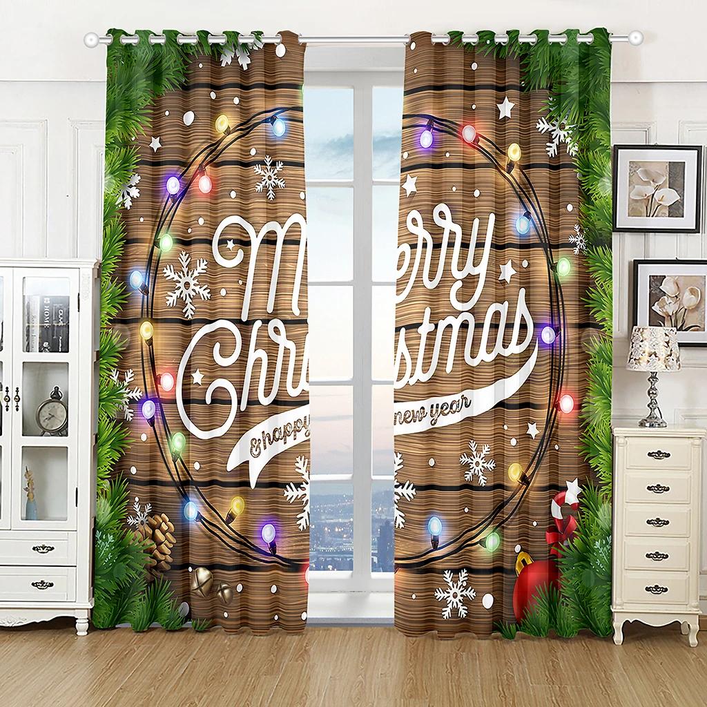 European Style Santa Claus Snowman Christmas Curtains for Living Room Bedroom Aesthetic Decoration Snowflake Window Drapes