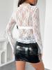 Spring 2025 Women's Solid Color Lace Transparent Slimming Long Sleeve Top