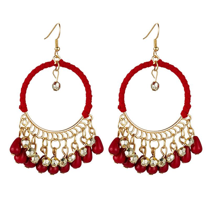 Pinkdudu Ethnic Style Rice Bead Tassel Bohemian Women Earrings Travel Accessories for Women PD2038