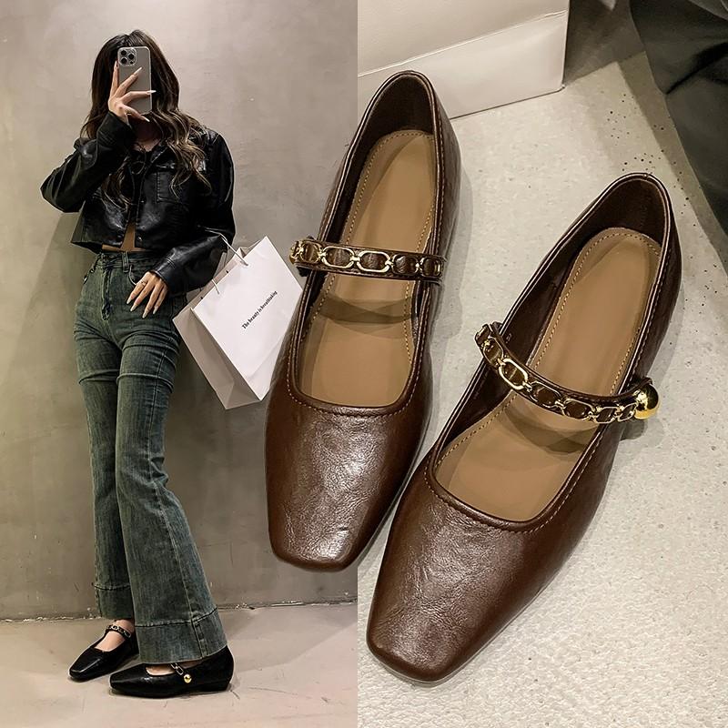 Women's Fashion Casual Shoes New Luxury Leather Buckle Thick Heel Women's Mary Jane Shoes Soft Sole Women's High Heels Versatile