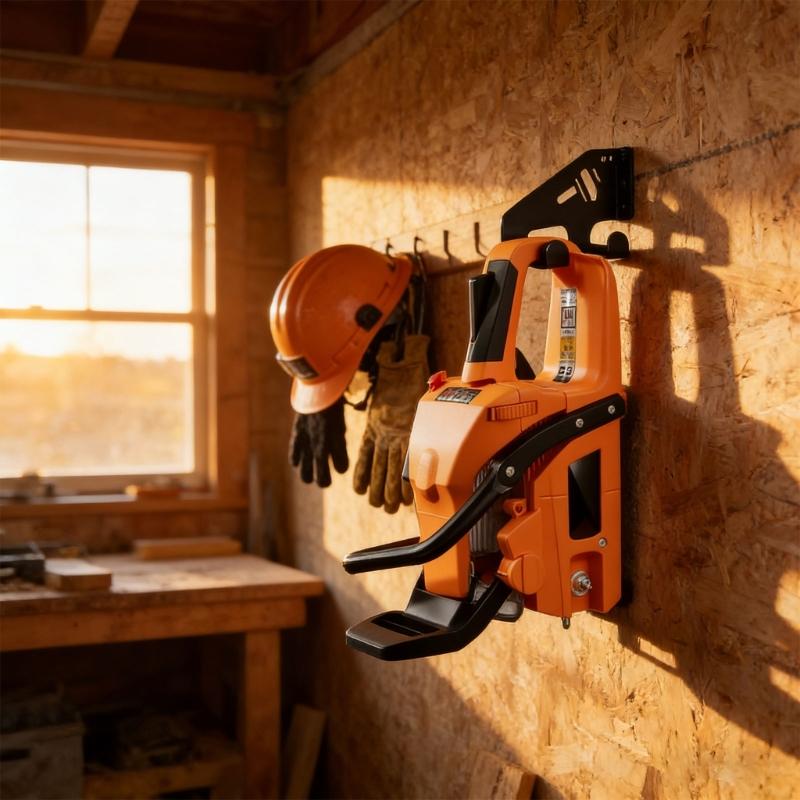 Supporto da Parete Universale per Motosega Supporta Appendimento Orizzontale o Verticale con Due Fori per Riporre l'Accessorio Chiave