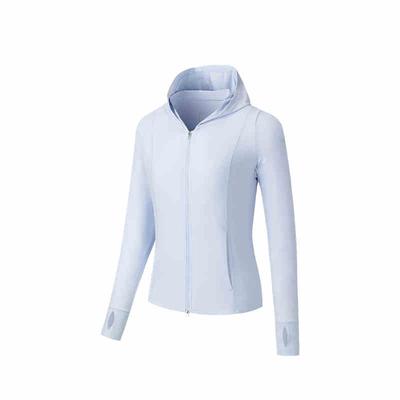 Jaqueta Casual Versátil Confortável Respirável com Capuz e Zíper Cor Sólida Jaquetas Femininas Azul-Crepúsculo-Claro 162527733-1