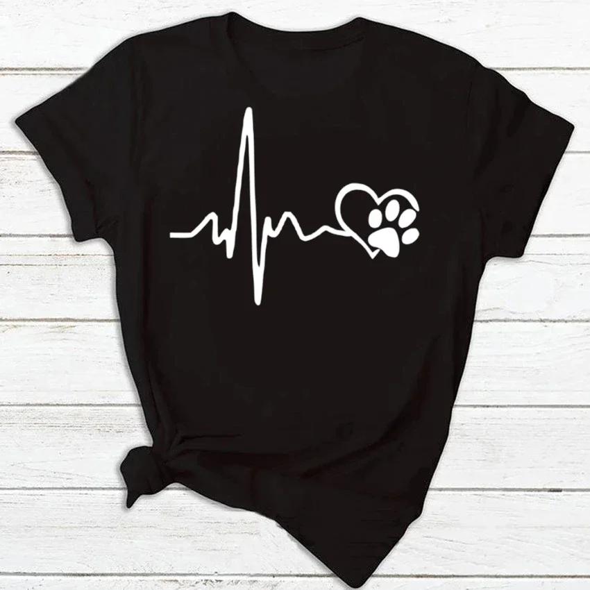Unisex Women Dog Heartbeat Print Short Sleeve Tshirt Unisex Harajuku Casual Unisex and Womens Tshirt Clothing Street Tops Clothes