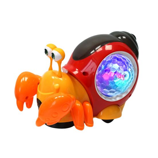 Electric Walking Crab Toy with LED Light Music Toddlers Snail Hermit Crab Crawling Toy Baby Tummy Time Interactive Animal Musical Toy