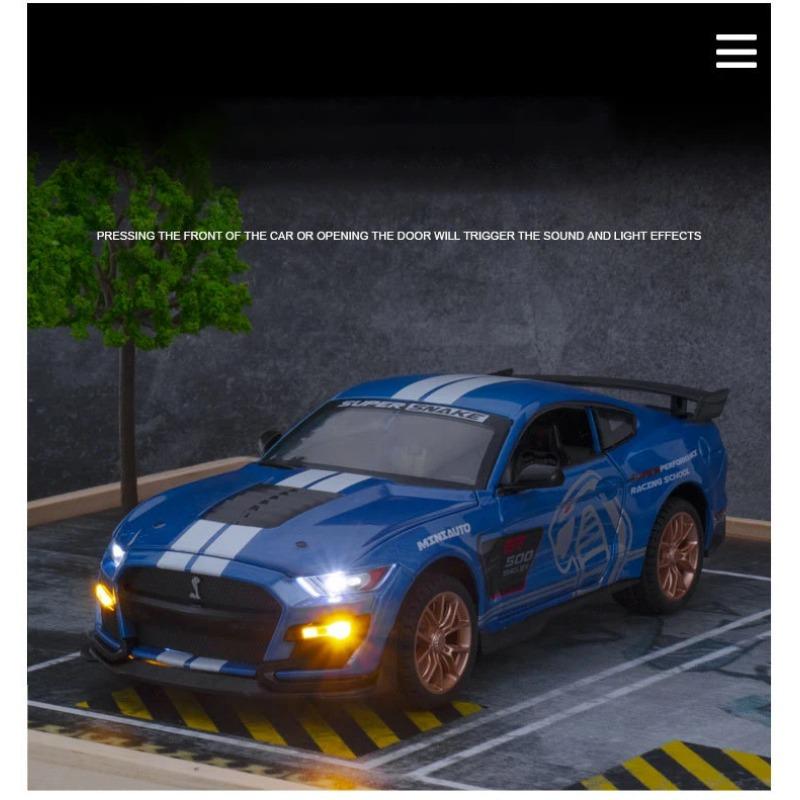1/24 Ford Mustang Shelby GT500 Alloy Muscle Car Model Sound and Light Pull Back Children's Toy Collectibles Birthday Gift