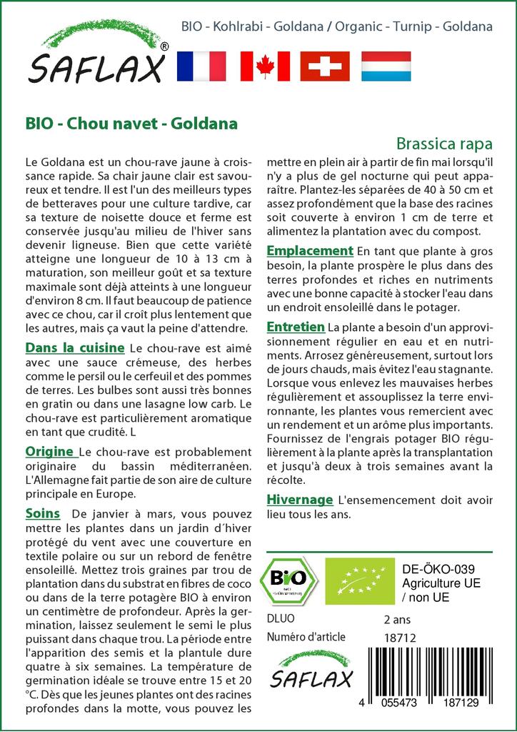 SAFLAX Organic - Nap - Goldana - 500 de seminte - Cu substrat de ghiveci pentru o cultivare mai buna - Brassica rapa