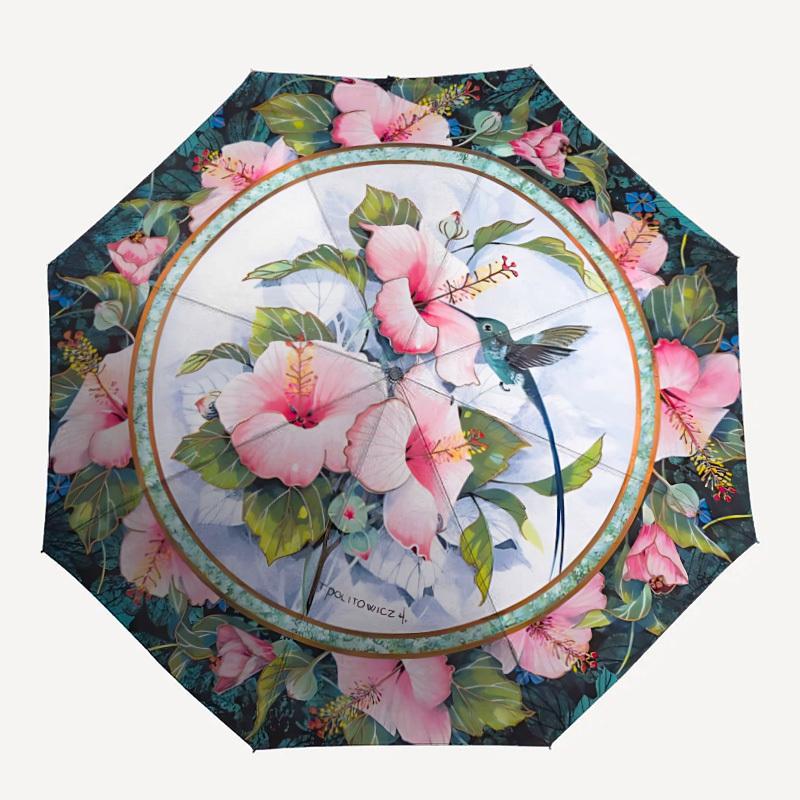 

1pc Floral Hummingbird Print Automatic Open/Close Umbrella, Compact Travel Umbrella, 8-Rib Sturdy Frame - Ideal Gift for Friends yy251118089