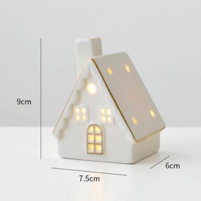LED Light Up Christmas Village Houses Ceramic with Christmas Trees House Figurines White Porcelain Village House Holiday Decor