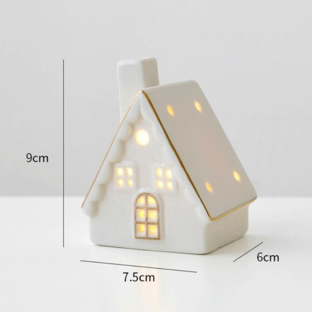 LED Light Up Porcelain Village House White Tabletop Ornaments New House Figurines  Winter Decor