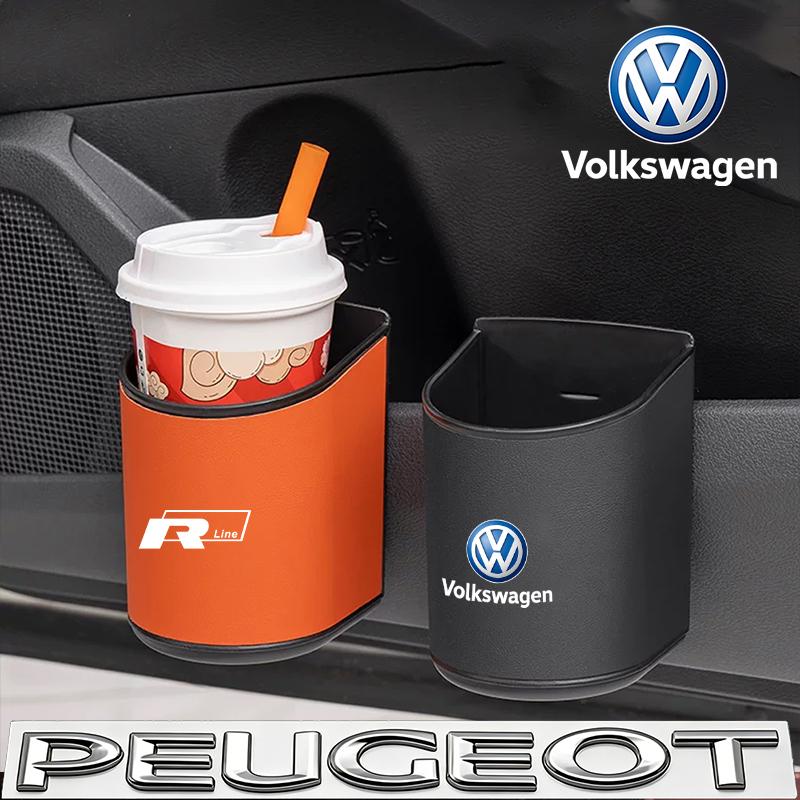 Car Leather Trash Can Hanging Rubbish Storage Box Accessories For VW Golf T‑Roc Tiguan Polo Passat T‑Cross Taigo ID.4 ID.7 MK7