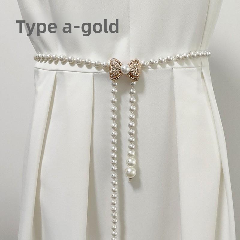 Mary Korean style pearl waist chain women's belt fashion dress decoration rhinestone beaded waist sash