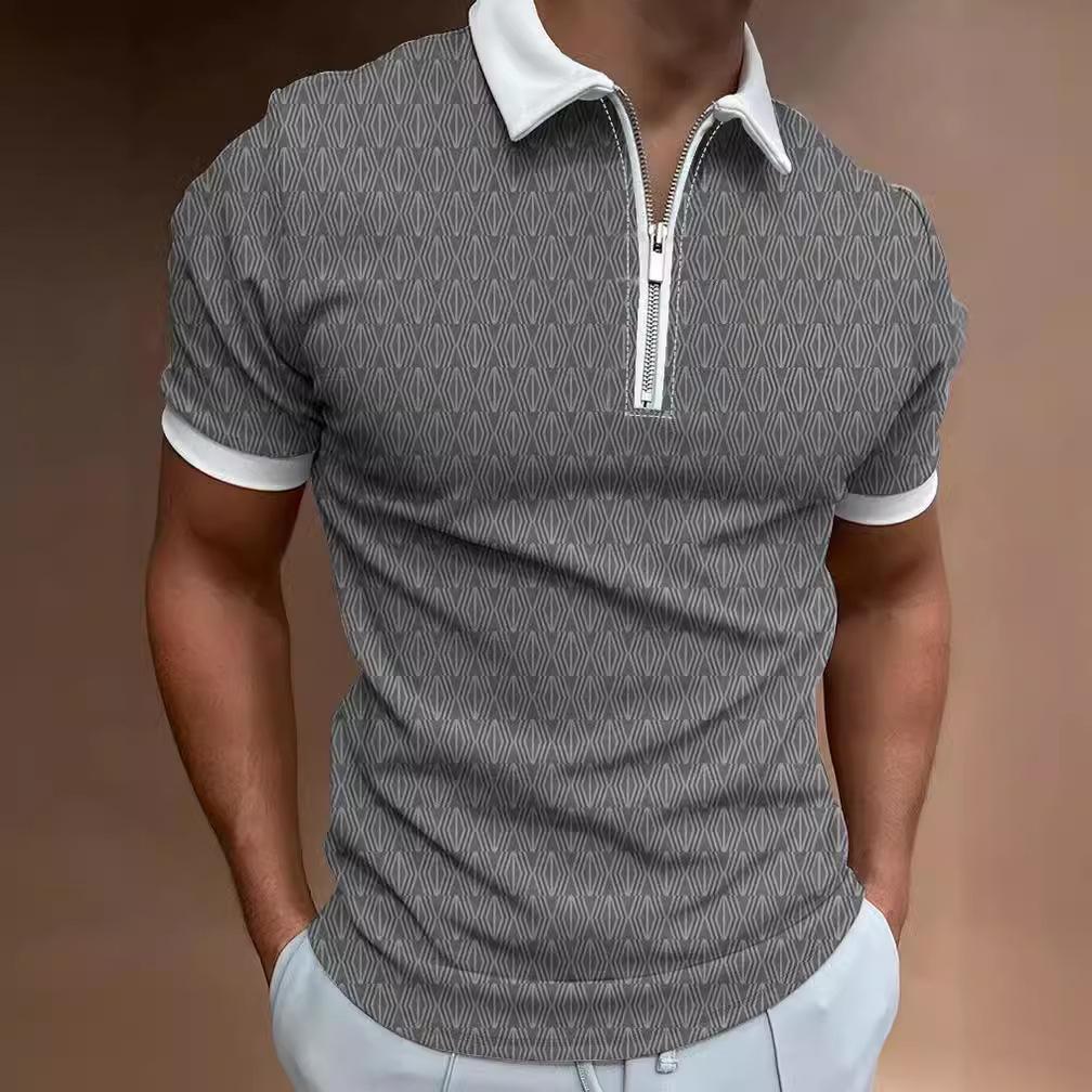 New men's POLO shirt printed striped patchwork short-sleeved T-shirt tops
