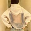 Hooded Harajuku Sweatshirt Women Autumn Trend Backless ShinyThrea Mesh Patchwork Casual Street Hipster Pulloverr