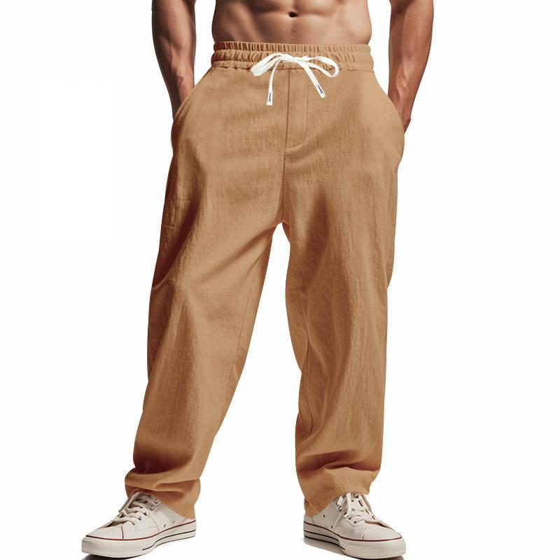 Men’s Loose-fit Casual Linen Hip-hop Beach Sports Straight-leg Trousers, Beach Trousers, Linen Casual Trousers