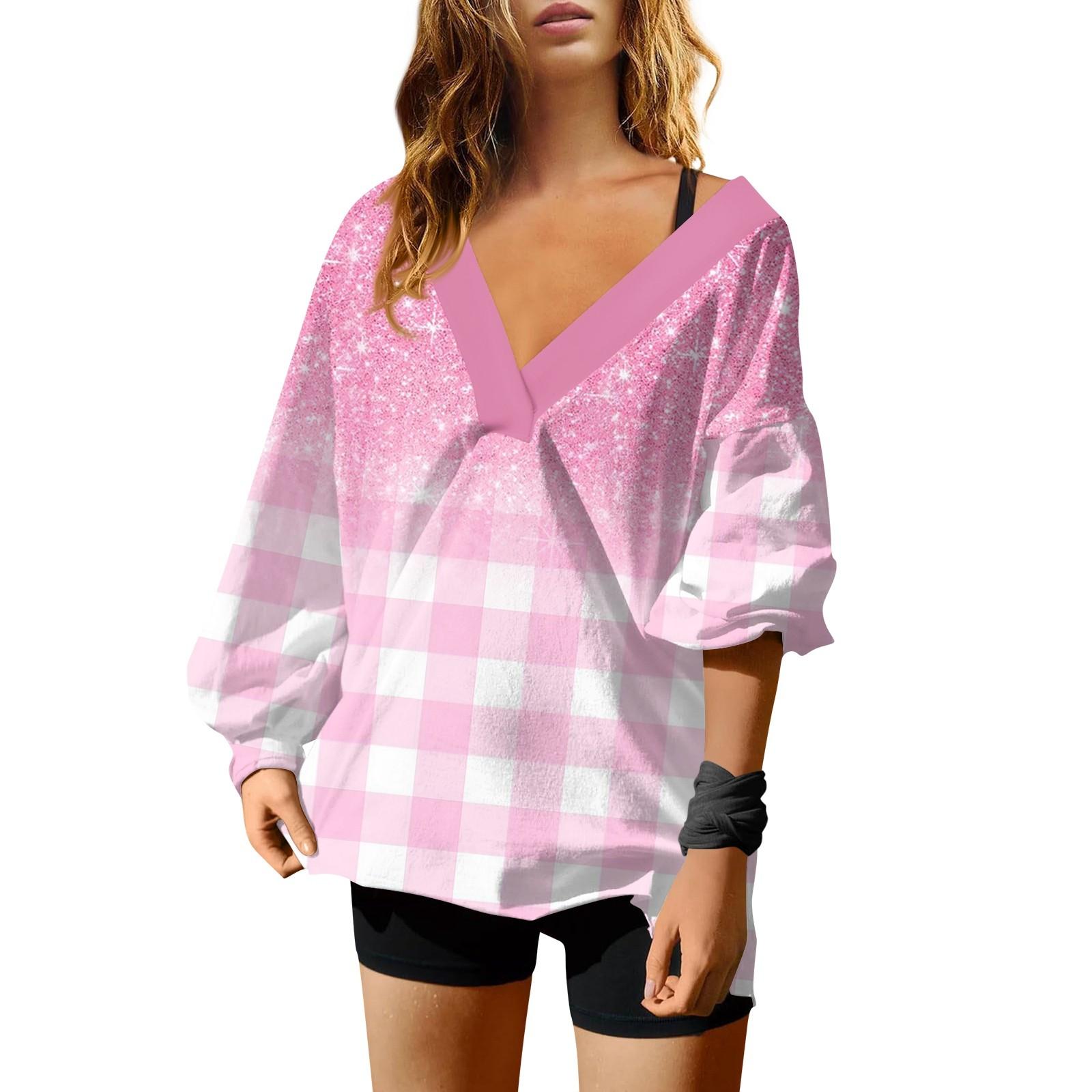 

Женская мода V-образный вырез длинный рукав принтованный свободный пуловер свитшот топ XL