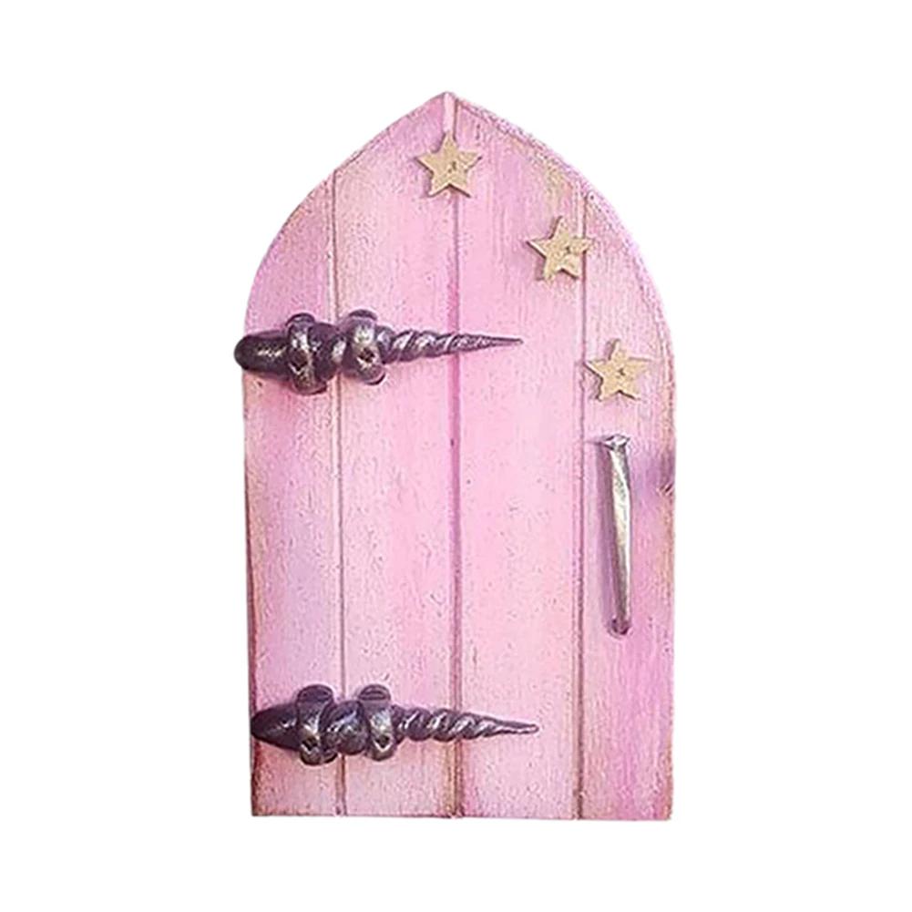 Miniature Fairy Garden Door Wooden Mini Garden Door Elf Door Figurines Wooden Sculpture Trees Garden Decoration Fairy Door