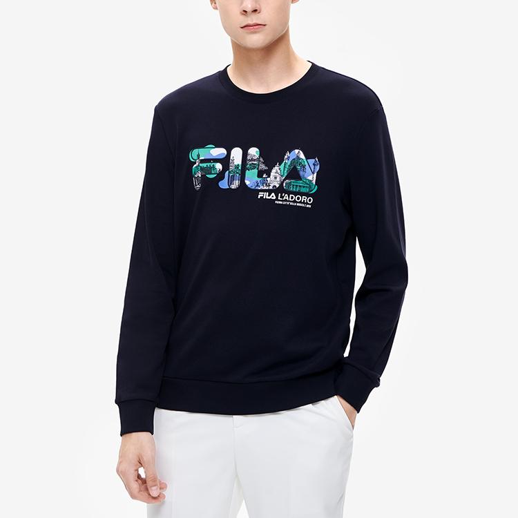FILA Classic Cotton Crew Neck Logo Sports Knit Pullover Sweatshirt Men sweatshirt Legendary-Blue F11M238204FNV