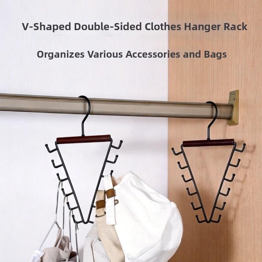 360° Rotating Metal V-Shape Hook Wood Handle Laundry Hanger Hat Tie Scarf Rack Accessory Storage