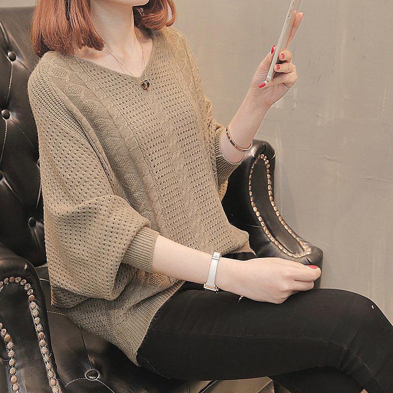 

JKASHDK Women s Fashion Casual Autumn Winter Solid Color Print Long Sleeve V-Neck Pullovers & Long Sleeves One size хакі