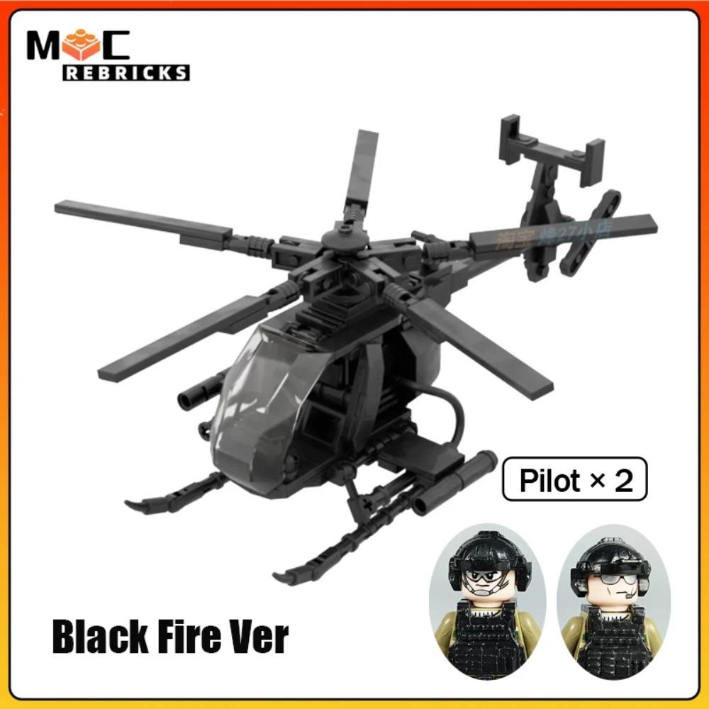 WW II Military Series New MH-6 Little Bird Helicopters With Soldies MOC Building Blocks Airplane Display Stand Bricks Toys Gifts