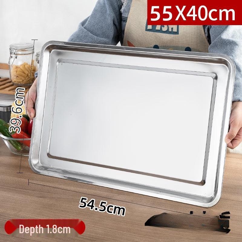 WUHE Extra Thick Stainless Steel Rectangular Shallow Tray