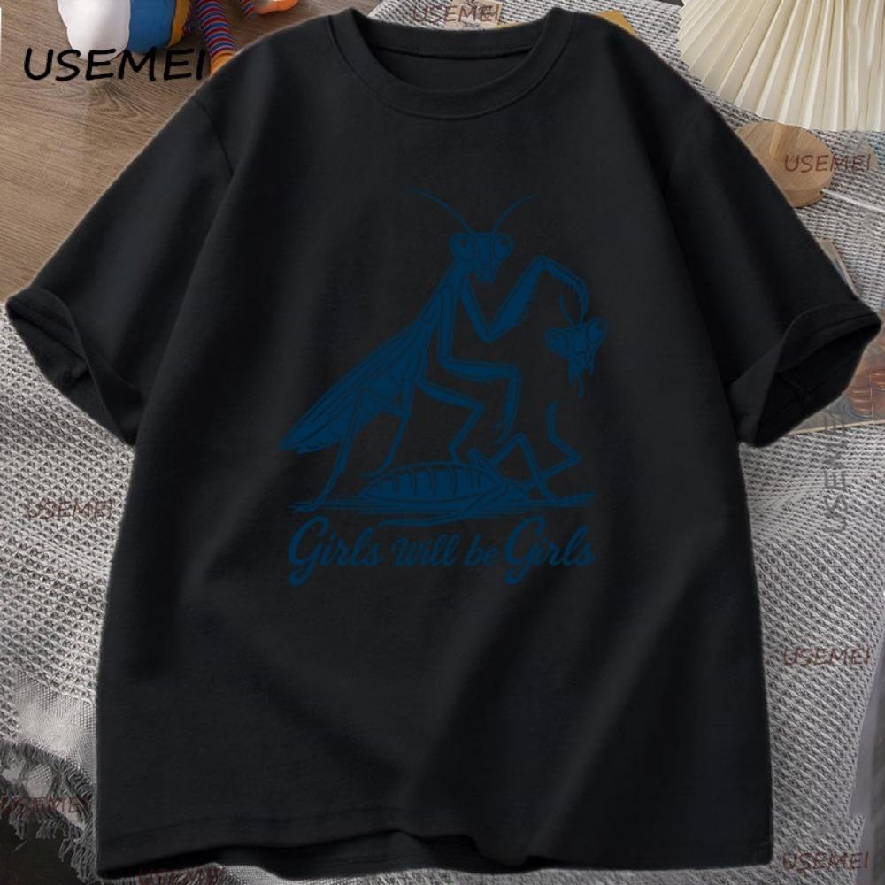 Muster Sportshirt, Lustiges T-Shirt, Gottesanbeter-Print Rundhals Kurzarmshirt, Lässiges Damen Oberteil