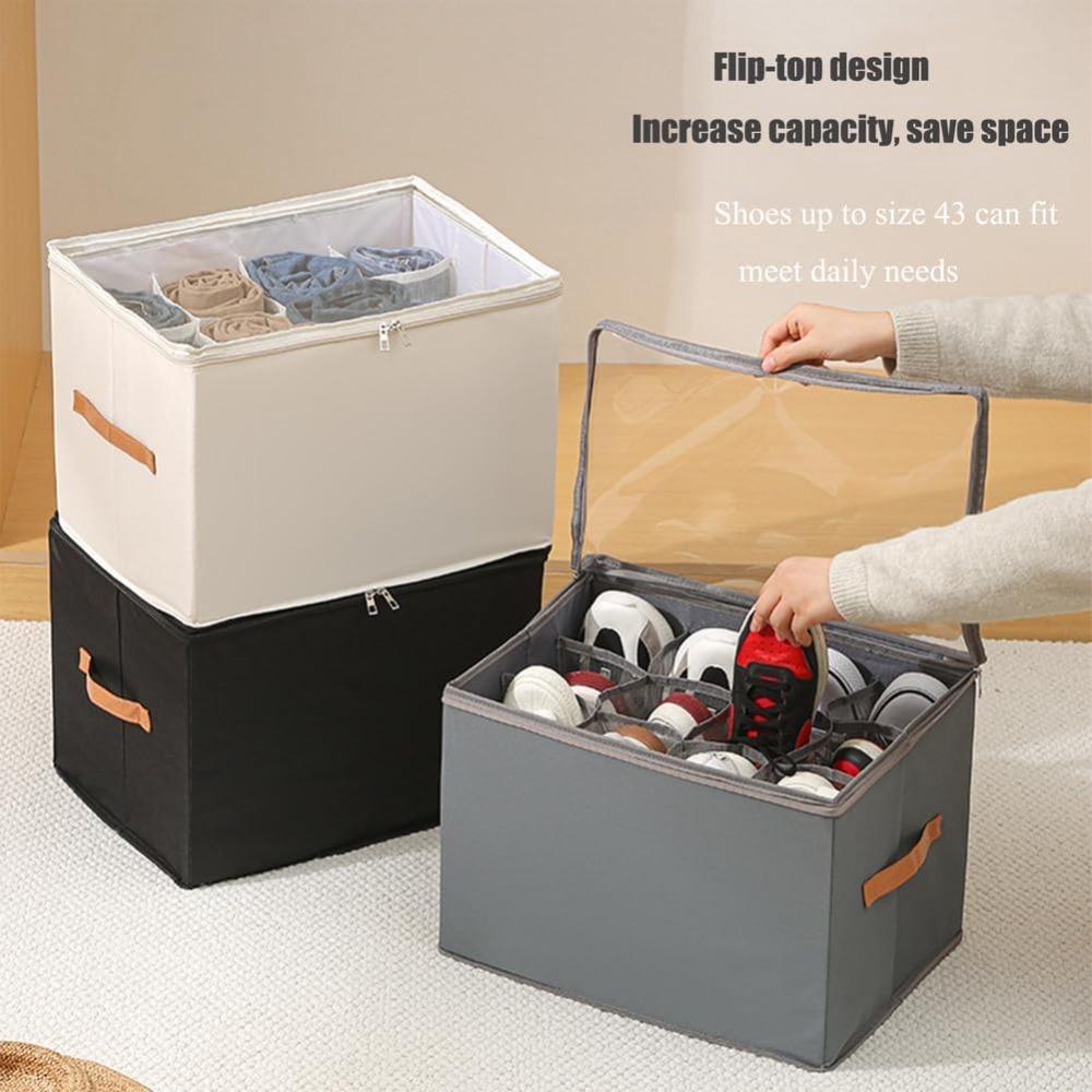 Foldable Closet Shoe Storage Box Home Clothes Towels Space-Saving Bin Clear Cover Containers