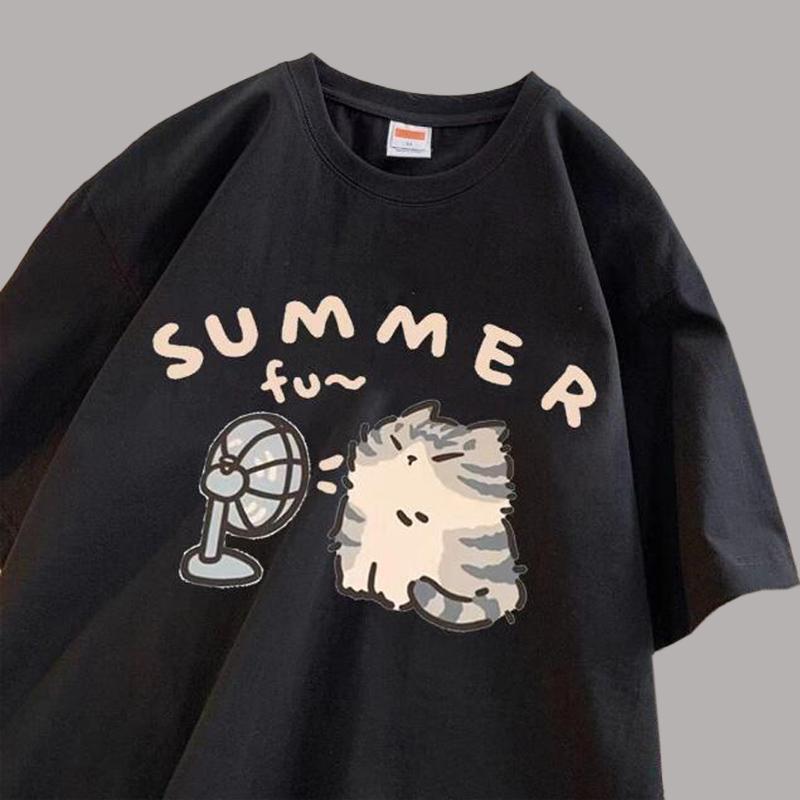 

Хлопчатобумажная женская футболка, свободные летние топы с короткими рукавами и половиной рукавов Design Sense XXL чёрный