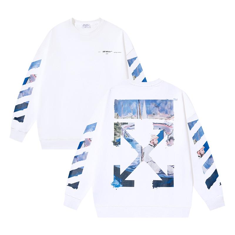 1086 Off-White 2025 Autumn and Winter New OW Monet Oil Painting Arrow Print Men's and Women's Round Neck Hoodie