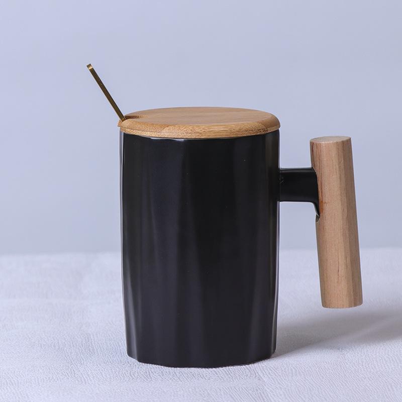 Wooden Handle Ceramic Mug Literary Water Cup Coffee Milk Cup Holiday Event Gifts