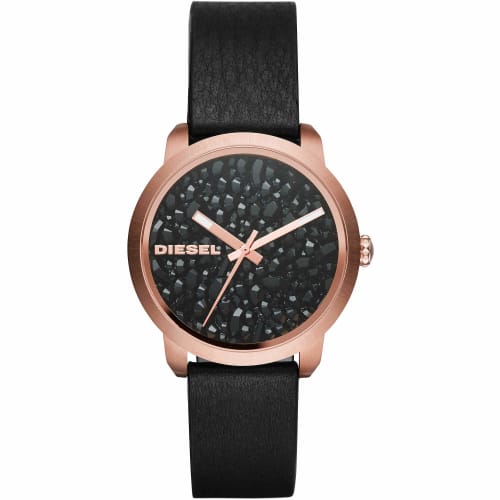 

Diesel Women s DZ5520 Flare Rose Gold and Black Leather Watch