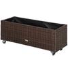 Raised Bed Poly Rattan with Wheels Planter Box with Drainage Holes Flower Box Flower Pot Coffee-Brown 94.5 X 31 X 36 Cm
