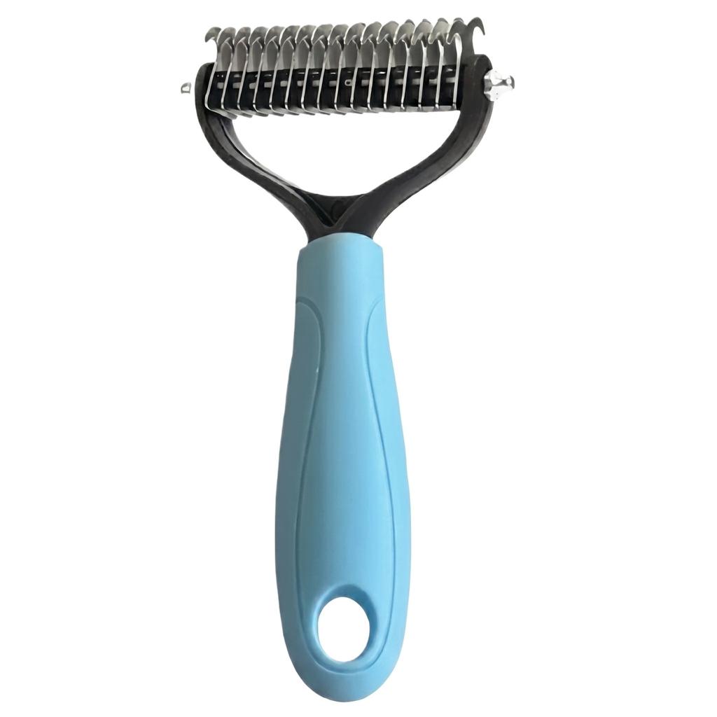 Pet Grooming Dematting Comb for Dogs and Cats Double Row Stainless Steel Blades Detangling Shedding Tool with Ergonomic Handle for Fur Maintenance