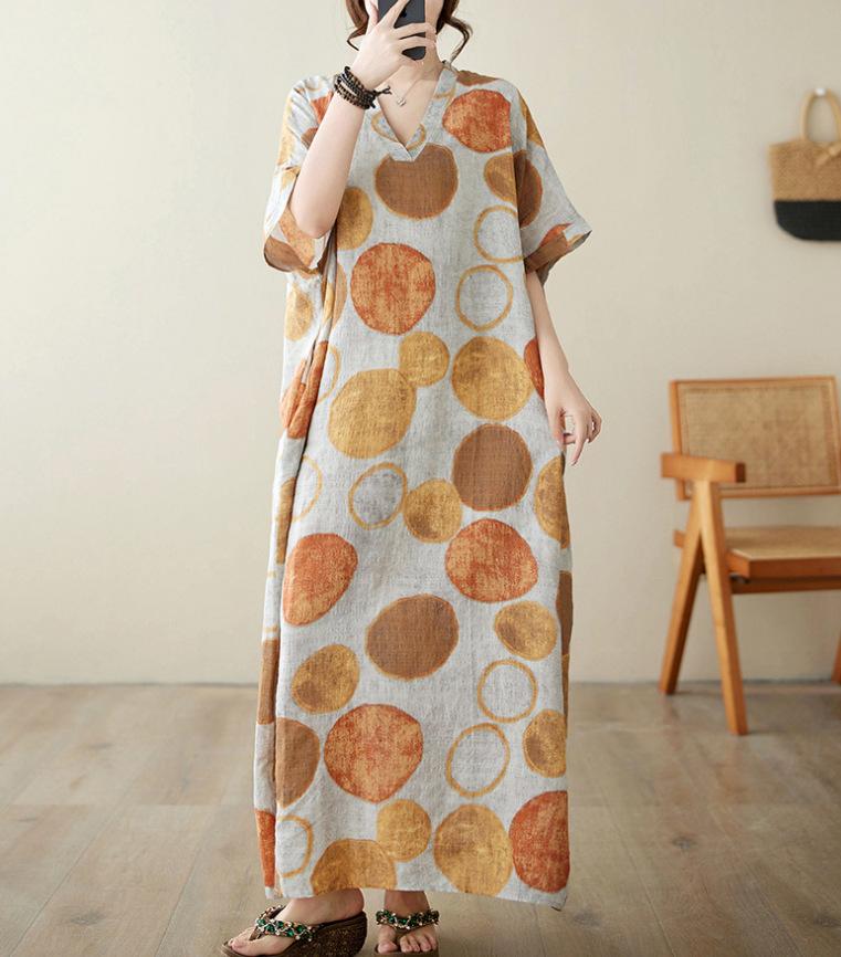 Summer Plus Size Loose Fit Vacation V-Neck Short Sleeve Maxi Dress Women Beach