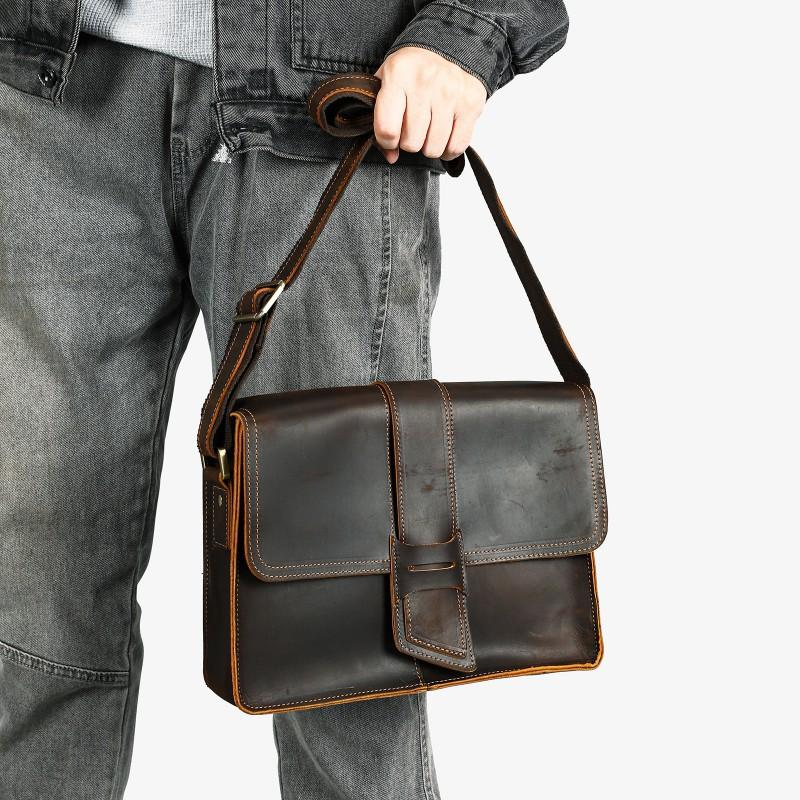 New Leather Large Capacity Men's Crossbody Bag High-end Leisure Travel Shoulder Simple Atmospheric Small Square