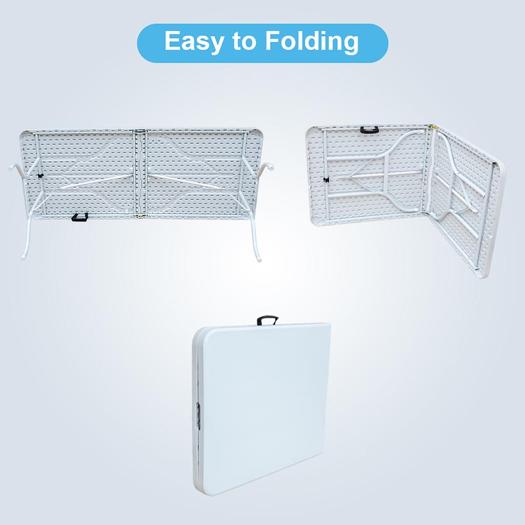 180.34cm Folding Leisure Table, Suitable for Outdoor/Home/Office Use, Rust-Resistant and Easy to Clean (White)
