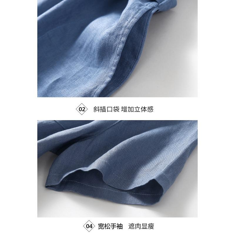 Literarischen Vintage Große Größe Einfarbig Lose Mittel Lange Kurzarm Kleid Frau