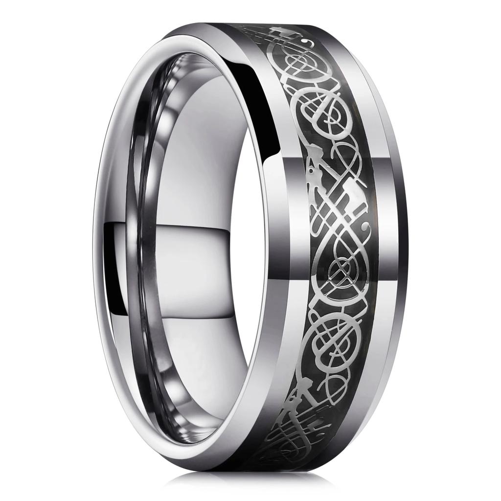 Fashion Men’s Silver Color Black Stainless Steel Ring Groove Multi-Faceted Ring For Men Women Engagement Ring Anniversary Gifts