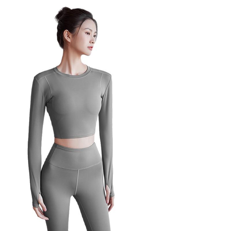 Seamless Yoga Set: Women's Long Sleeve Top & High Waist Peach Lift Pants for Gym & Running