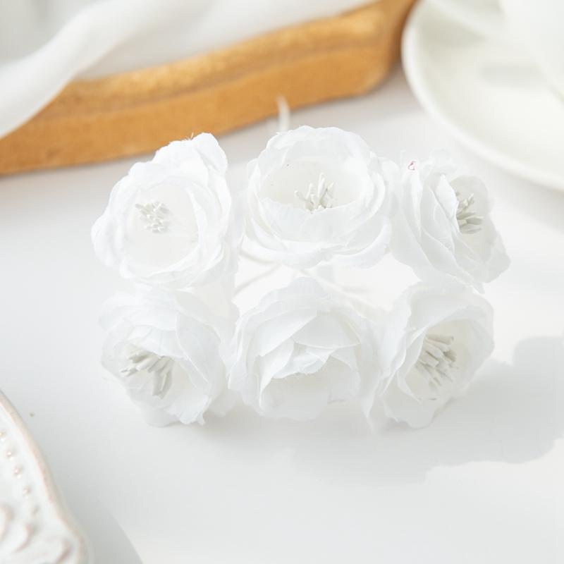 

6PCS Artificial Flower Silk Oil Painting Small Camellia Rose Wedding Brooch Home Christmas Wreath Decoration Candy Box Scrapbook 6 PCS белый