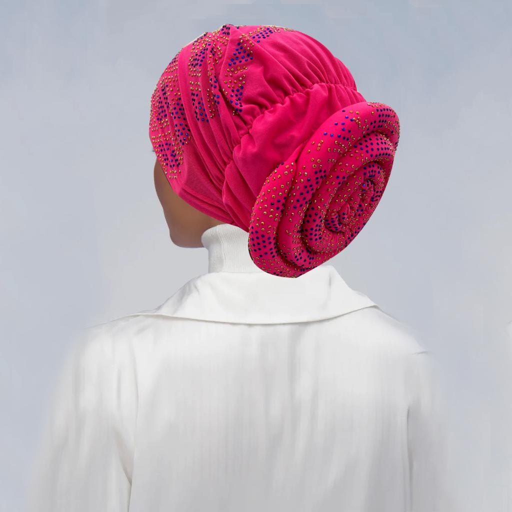 Full Diamonds Women's Donut Turban Cap Elastic Muslim Headscarf Bonnet Female Headband Hat African Caps Lady Hair Accessories
