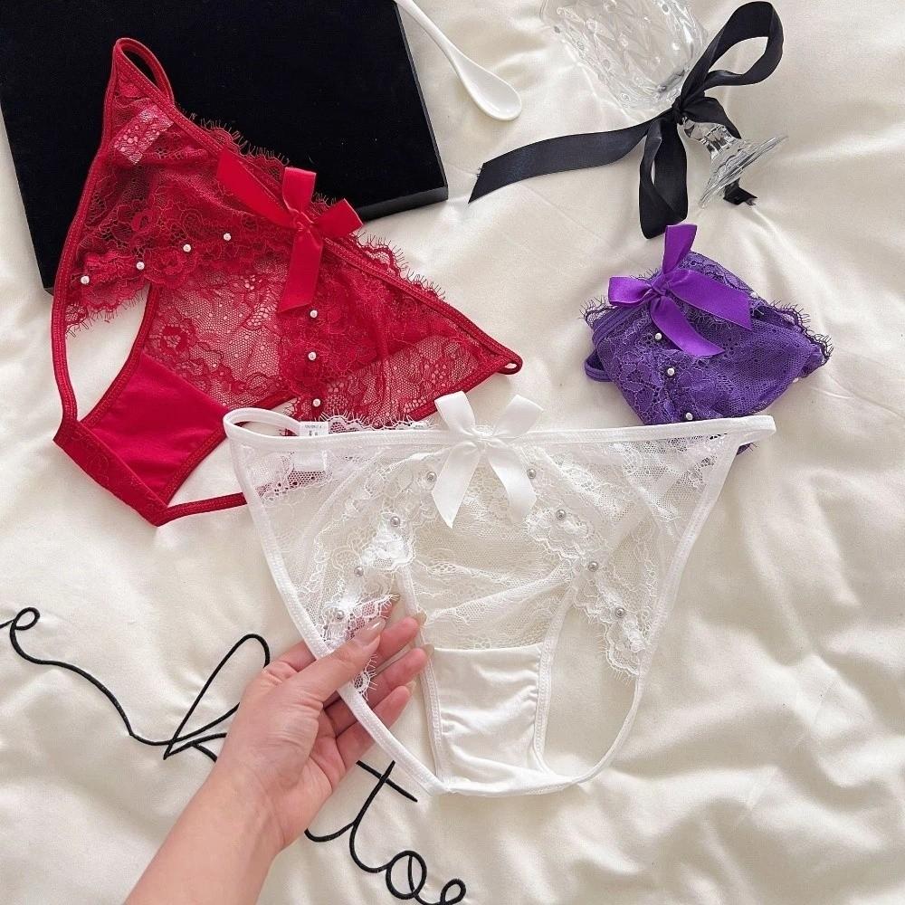 G-String Thong for Women Flowers Big Bow Underpants Breathable Bowknot Lace Panties  Girls