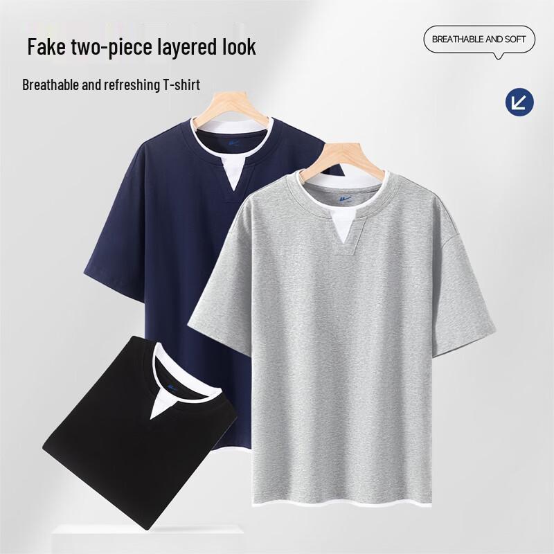 Warrior Men's Pure Cotton Faux Two-Piece Short Sleeve T-Shirt